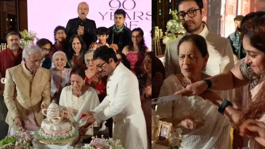 Aamir khan celebrate mother zeenat hussain 90 birthday with family and friends