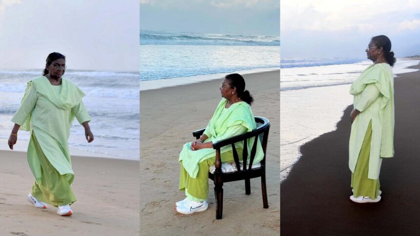 President Enjoyed The Waves And Winds On The Beach In Puri In The Morning