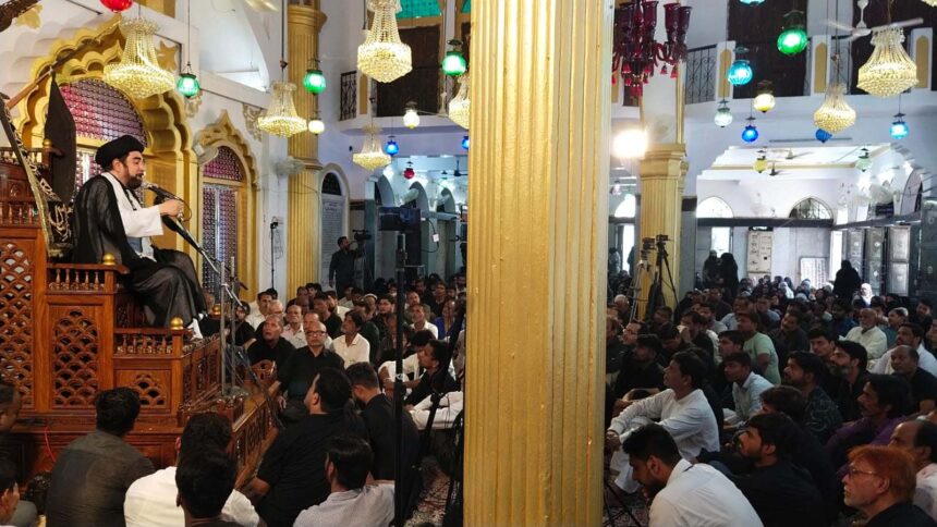 The mourners shed tears in the Majlis-o-Mourning of the Third Moharram