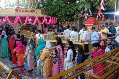 Shiva devotees gathered for Jalabhishek in the ancient Mankameshwar Mahadev temple of Prayagraj