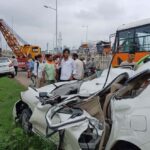 Major accident in Moradabad; Two cars collided, one car jumped and hit a bus, 5 people including father and 3 sons died