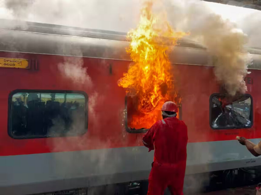 Major accident at Visakhapatnam railway station, several train coaches caught fire