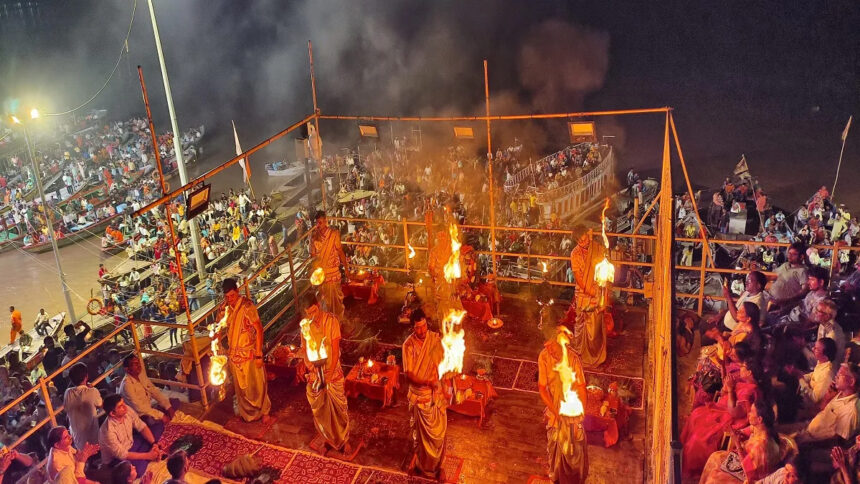 The tradition changed in Kashi, water came up the stairs at Dashashwamedh Ghat, now the world famous Ganga Aarti started happening on the roof