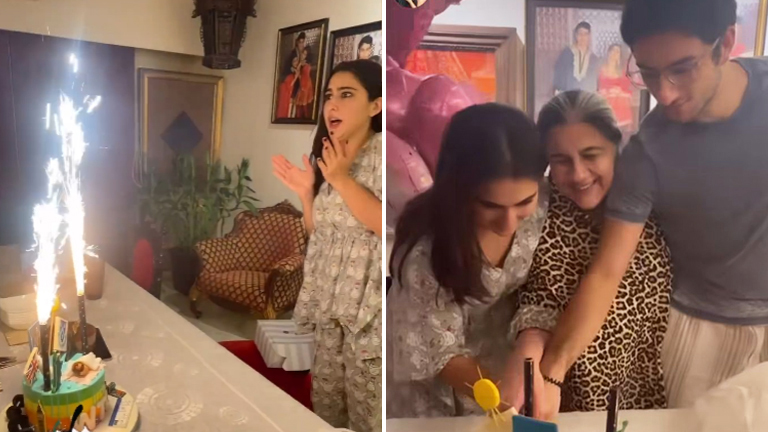 Sara Ali Khan gets scared of her cake as she celebrates birthday with family