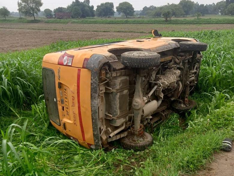 Magic van full of school children overturned in a ditch